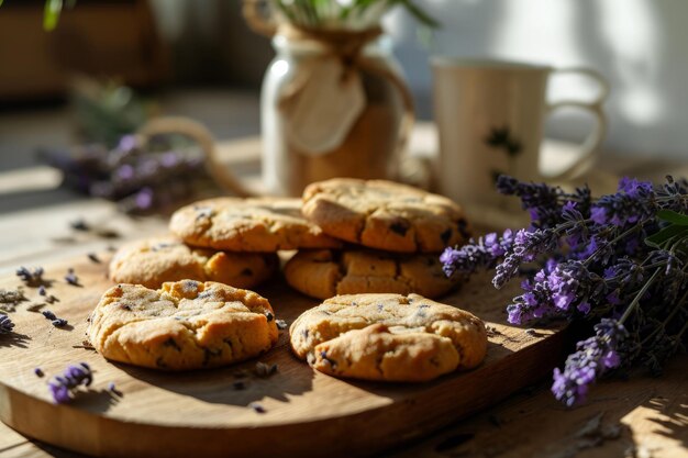 Biscotti di lavanda aromatici fatti in casa in una cucina soleggiata AI generativa
