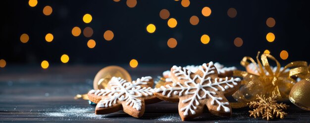 Biscotti di Natale con decorazione festiva Copia banner spaziale Generative ai