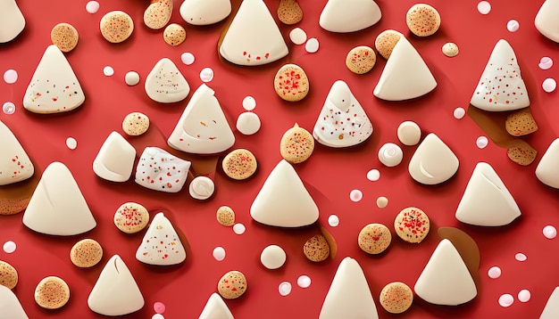 Biscotti di Natale rossi e bianchi con glassa come illustrazione di sfondo senza cuciture