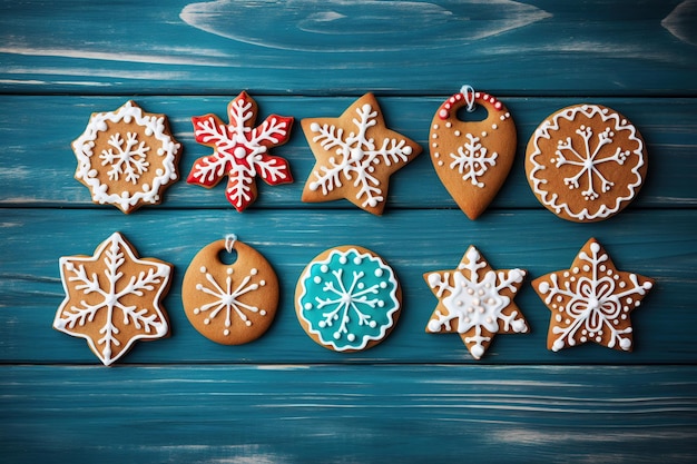 Biscotti di Natale su uno sfondo di legno blu