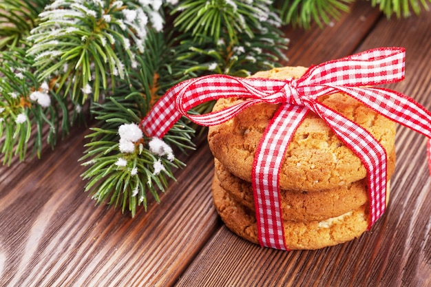 Biscotti di pan di zenzero di Natale e ramo di un albero