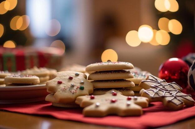 biscotti di zucchero decorati a mano, ciascuno unico e colorato, presentati in modo attraente su un vassoio natalizio