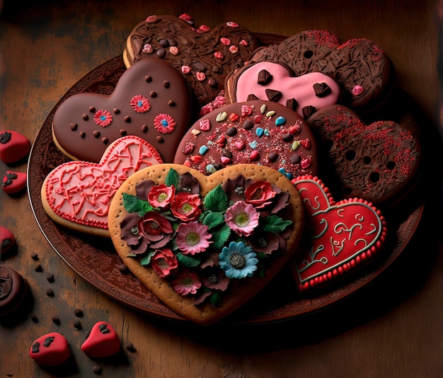 Biscotti fatti in casa con cuore di san valentino e cioccolato per il giorno dell'amore