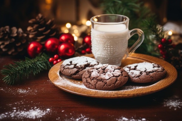 Biscotti festivi e cacao caldo per una festa dolce e accogliente Biscotti di pan di zenzero fatti in casa generati dall'AI