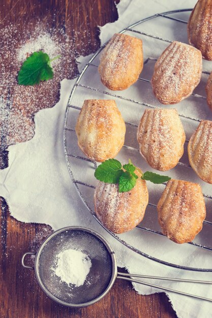 Biscotti Madeleine e colino con zucchero a velo tonificante