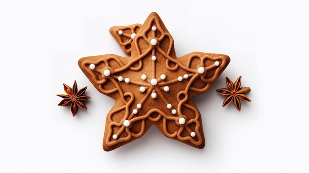 Biscotti natalizi di pan di zenzero a forma di fiocco di neve o stella decorati con glassa