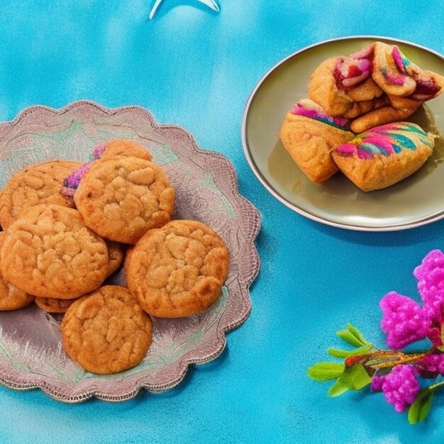 Biscotti Nowruz baklavas e crema di pasticceria nazionale dell'Azerbaigian con sfondo dolce