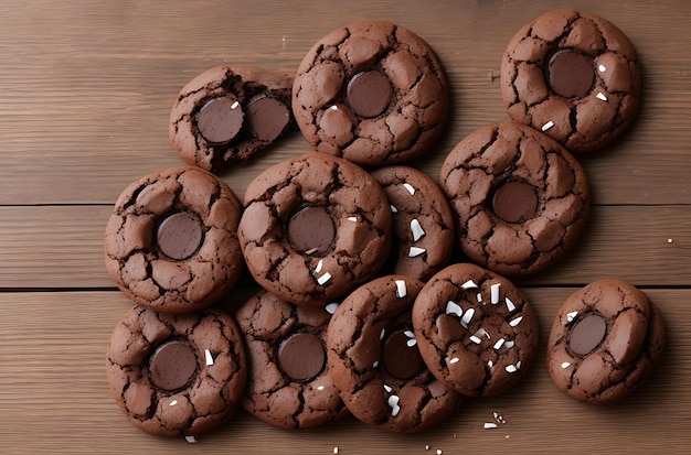 biscotti rotondi al cioccolato su uno sfondo di legno