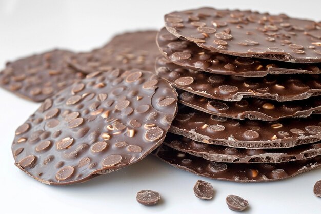 Biscotti rotondi di cioccolato dolce su sfondo bianco