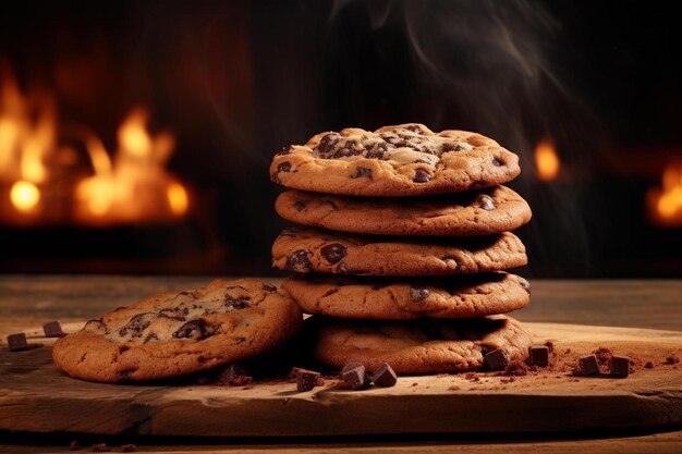 biscotti su un vassoio con un fuoco sullo sfondo