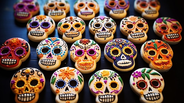 Biscotti Sugar Skull mastic e sfondo di glassa