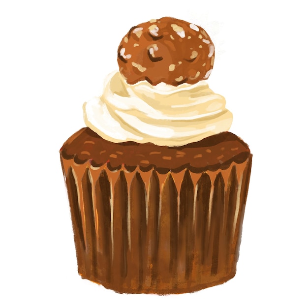 Biscotto al cioccolato Cupcake Illustrazione del disegno a mano a colori dell'acqua Isolare su sfondo bianco