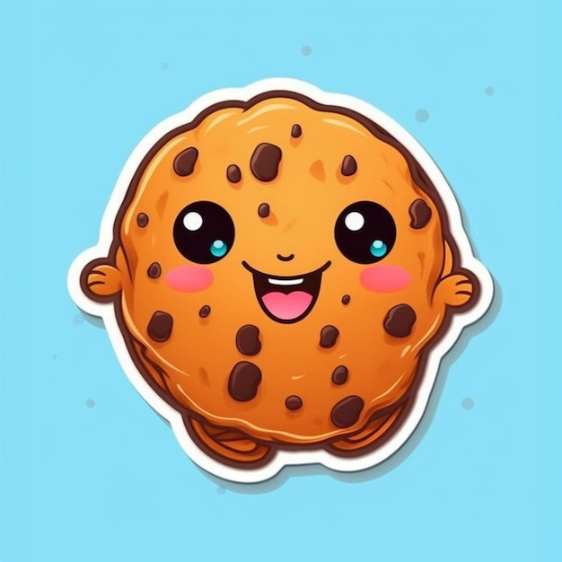 biscotto di cartone animato con occhi e un sorriso su uno sfondo blu generativo ai