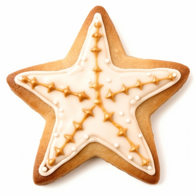 Biscotto stella di Natale isolato su sfondo bianco Vista dall'alto piatto