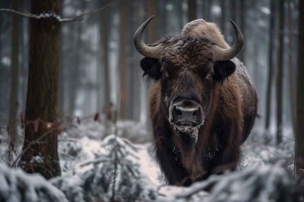 Bisonte europeo Bison bonasus nella foresta di Knyszyn Polonia Polonia IA generativa