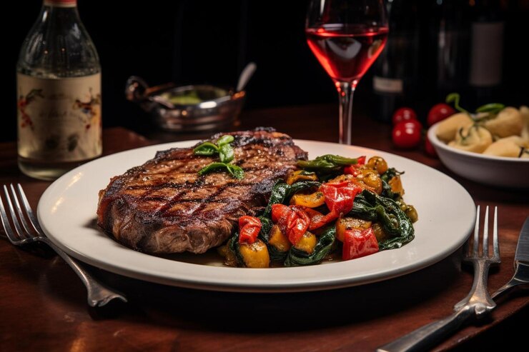 Foto bistecca alla fiorentina con un lato di arrosto bisteccca alla fiorentina immagine