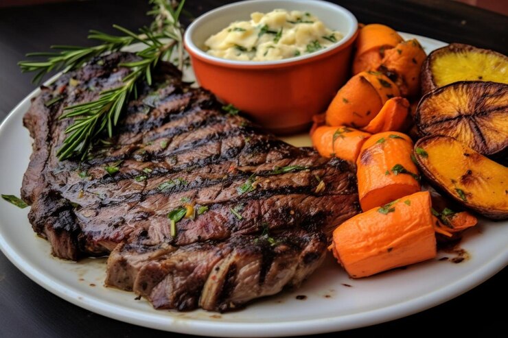 Foto bistecca alla fiorentina con un lato di arrosto bisteccca alla fiorentina immagine