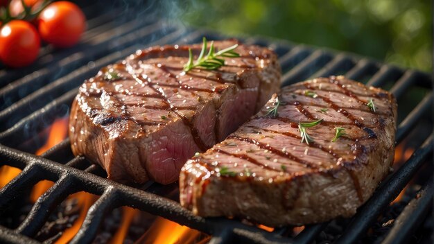 bistecca alla griglia con guarnizione di erbe al barbecue