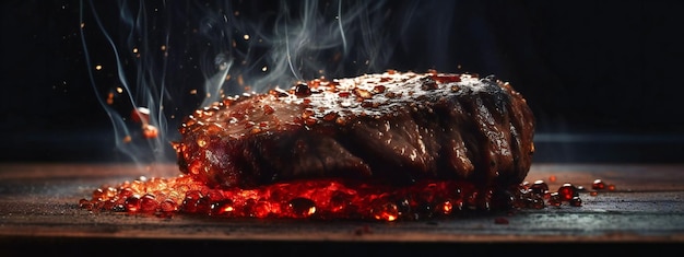 Bistecca alla griglia sulla superficie di legno nero