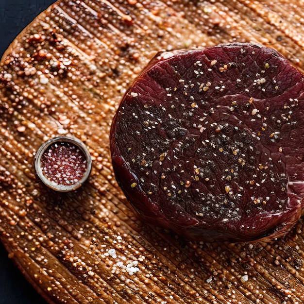 bistecca cruda su uno sfondo scuro foto di alta qualità