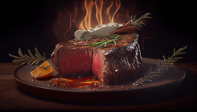 Bistecca di carne alla griglia ai illustrazione basata