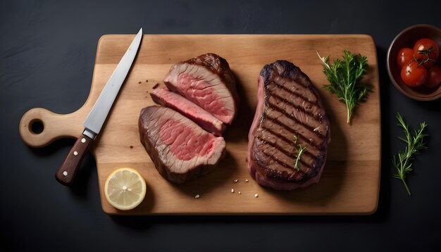 bistecca di carne su una tavola di legno