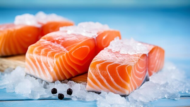 Bistecca di color salmone cruda su ghiaccio