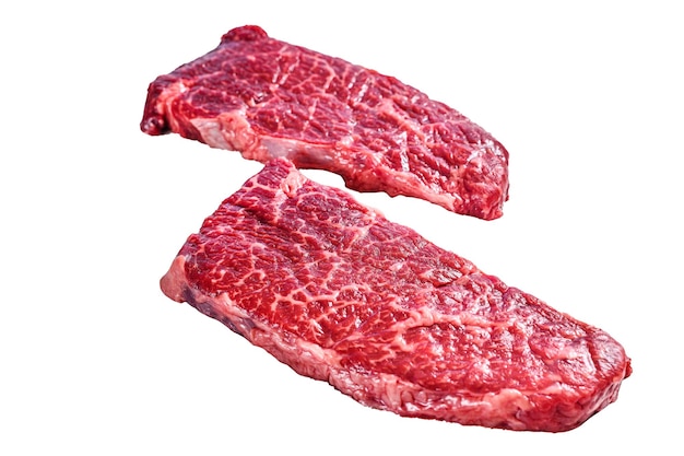 Bistecca di Denver di manzo in marmo Carne biologica isolata su sfondo bianco