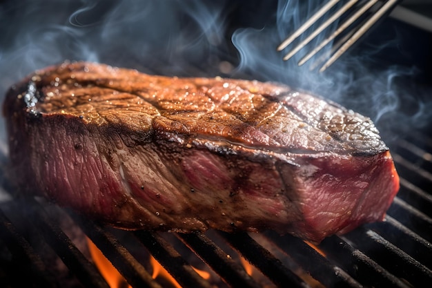 Bistecca di manzo alla griglia da vicino a fuoco alto