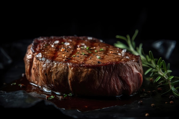 Bistecca di manzo alla griglia su sfondo scuro AI generato