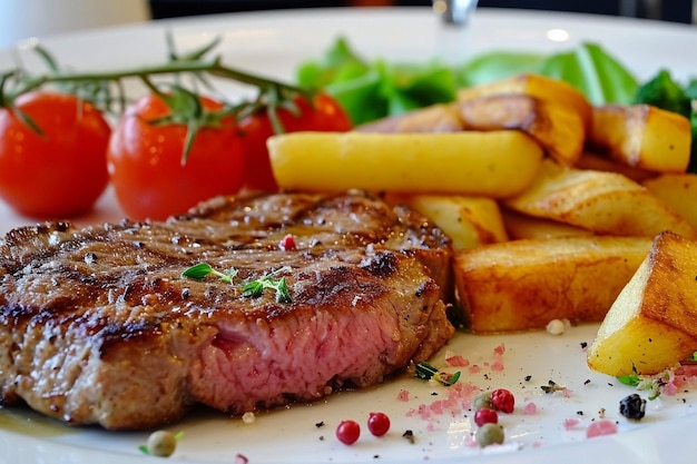 Bistecca di petto d'anatra in piatto bianco