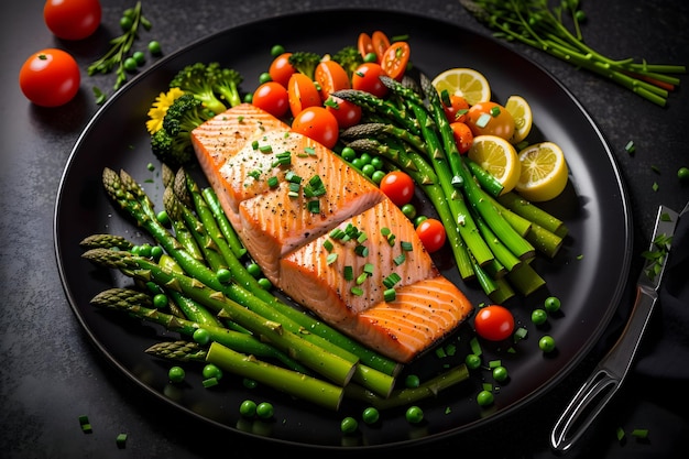 bistecca di salmone alla griglia con verdure