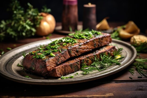 Bistecca di seitan con erbe e spezie sul piatto