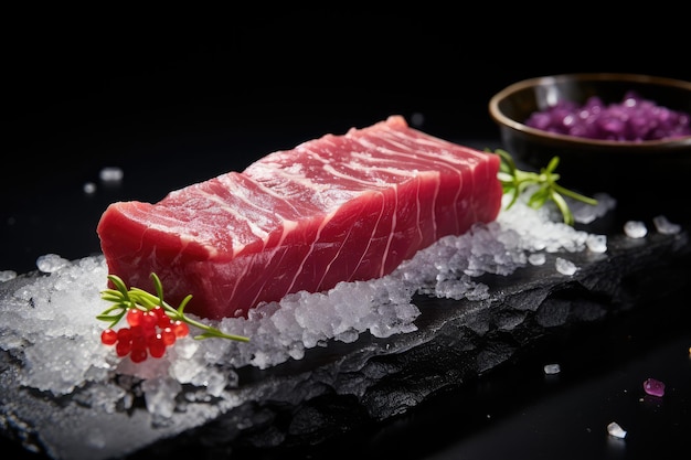 bistecca di tonno crudo filetto di pesce del mare rosso filetto di tonno fresco frutti di mare sashimi pezzo di pinna blu akami ahi lombo