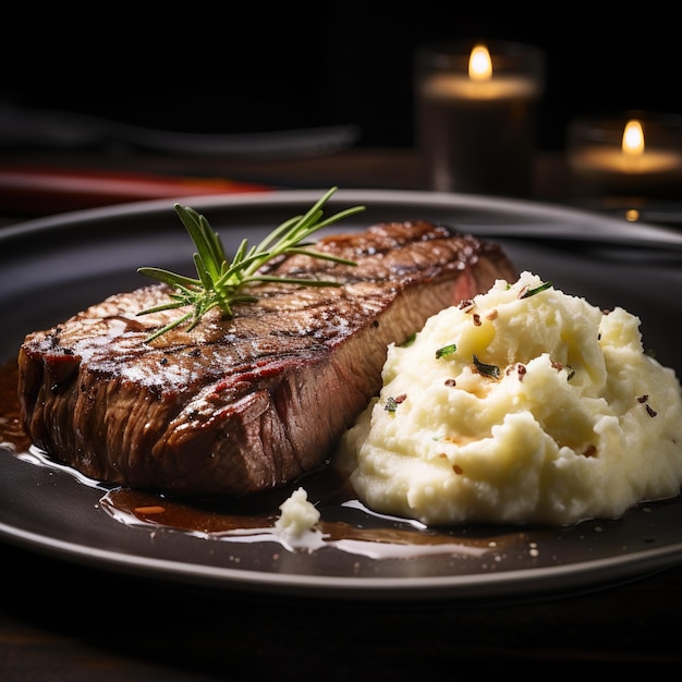 Bistecca mediamente rara con purè di patate