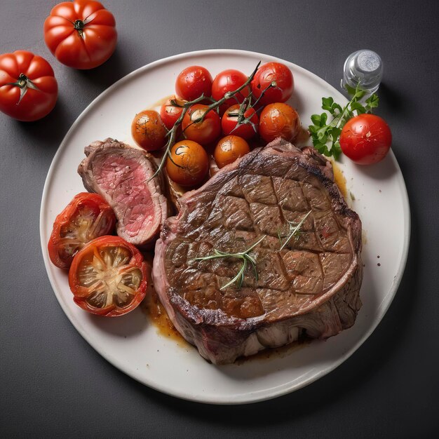 bistecca Ribeye entrecote e pomodori al forno