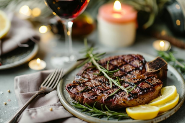 bistecca succosa manzo medio raro con limone e rosmarino AI generativa