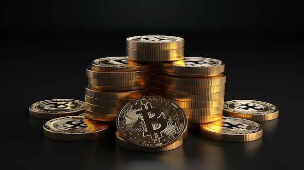 Bitcoin 3D Render isolato sfondo scuro