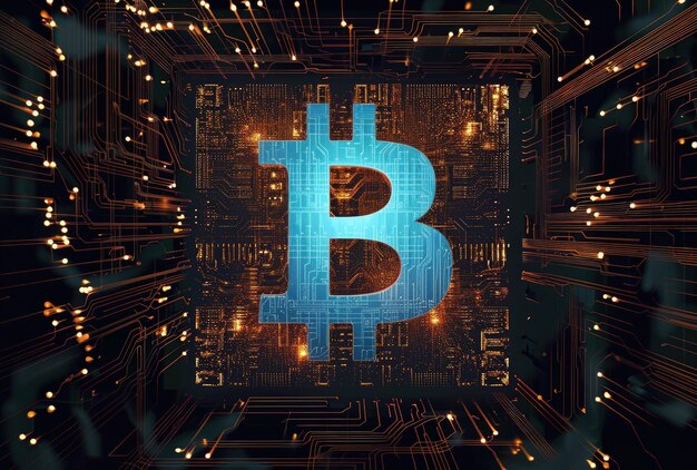 Bitcoin blu sul circuito del computer