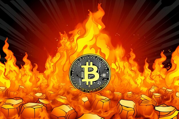 Bitcoin che brucia dollari in stile fumetti