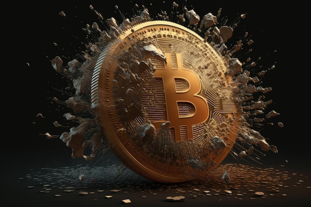 Bitcoin che cade a pezzi Bitcoin crash concept AI