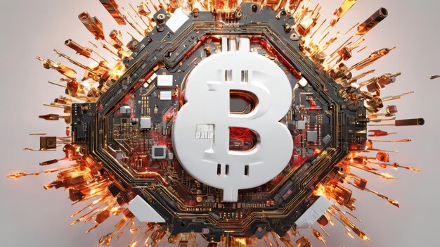 Bitcoin circondato da apparecchiature elettroniche