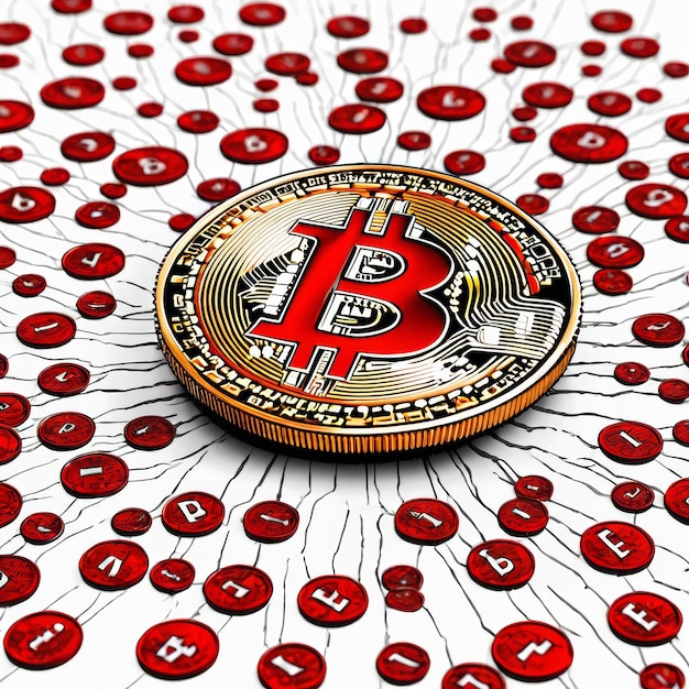 Bitcoin circondato da punti rossi