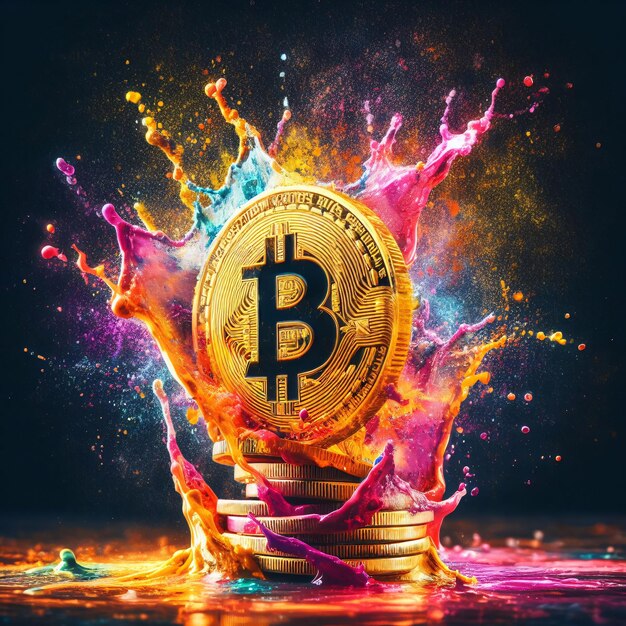 Bitcoin Crypto Coin Splash di colore