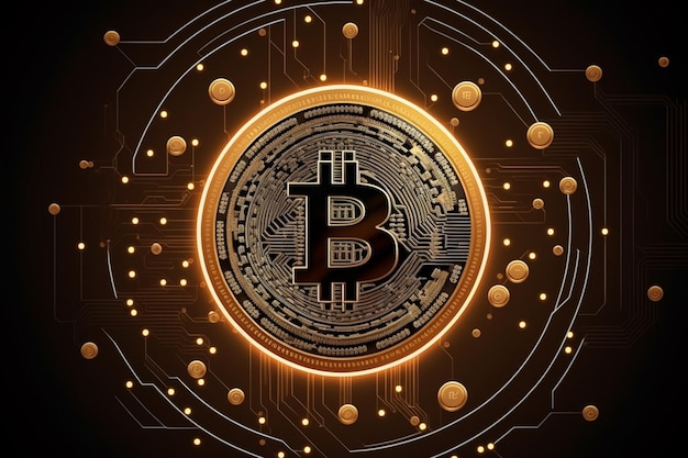Bitcoin Crypto Currency con sfondo tecnologico Ai Generated Art Work