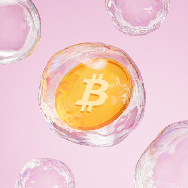 Bitcoin crypto valuta moneta d'oro in bolla concetto di investimento e-commerce rendering 3d