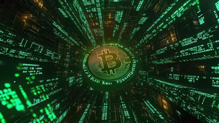Photo bitcoin cryptocurrency in digital world