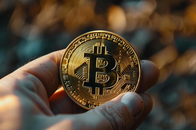 Bitcoin d'oro nelle mani delle persone affari di denaro virtuale e criptovalute