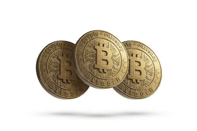 Bitcoin della moneta di oro su bianco