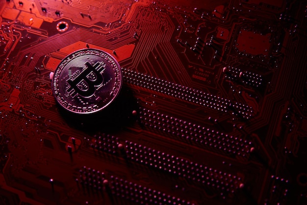 Bitcoin di criptovaluta su una blockchain di chip